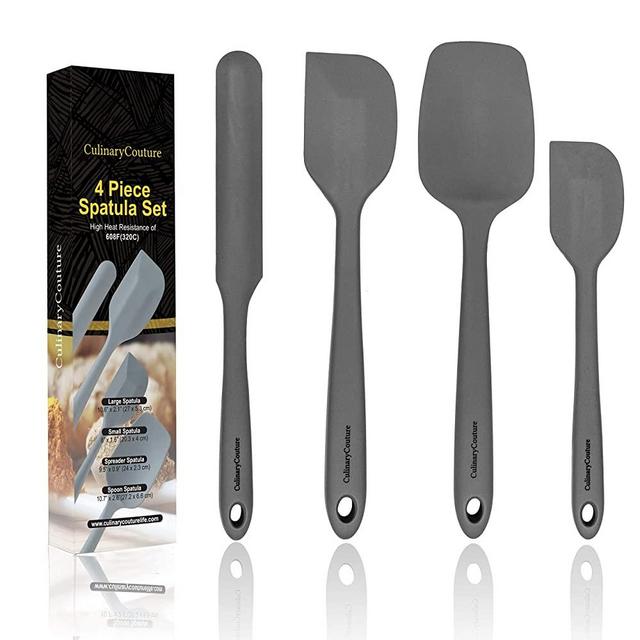 Grey Silicone Spatula Set – Non Stick High Heat Resistant Kitchen Utensils – 608F – Sturdy Steel Core – Spreader, Scraper, Spoonula Spatulas – 4 Piece Utensil Set - Gift Box and Bonus Recipe Ebook!