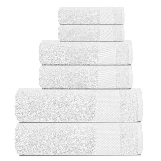 BIOWEAVES 100% Organic Cotton 700 GSM Plush 6-Piece Towel Set GOTS Certified, 2 Bath Towels, 2 Hand Towels & 2 Washcloths - White