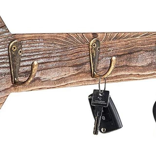 CHICVITA Arrow Wall Decor Rustic Wall Mounted Coat Rack with 4 Hooks for Entryway, Hallway, Bedroom Hook Rack for Keys, Hats, Small Handbags, Pet Leashes - 16.5" x 3.14"