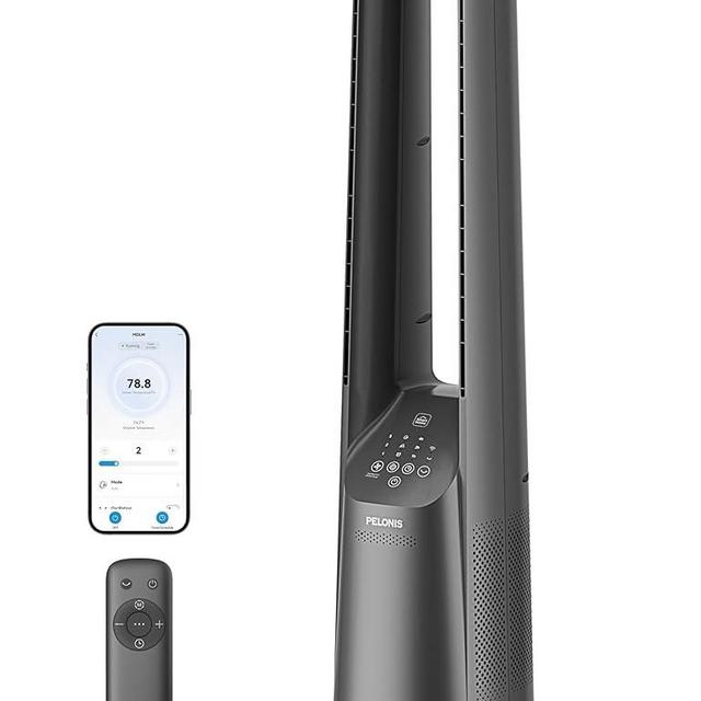 PELONIS 40" Smart Bladeless Tower Fan - Alexa/Google Compatible, 20dB Ultra-Quiet, 6 Speeds, 4 Modes, Remote, 7H Timer, 90° Oscillation, Safe for Home, Office, Bedroom.