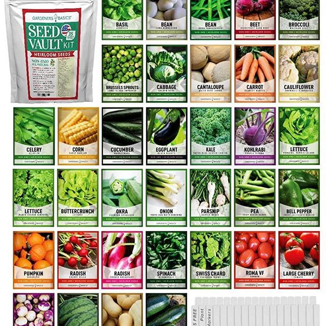 Survival Vegetable Seeds Garden Kit Over 16,000 Seeds Non-GMO and Heirloom, Great for Emergency Bugout Survival Gear 35 Varieties Seeds for Planting Vegetables 35 Free Plant Markers Gardeners Basics