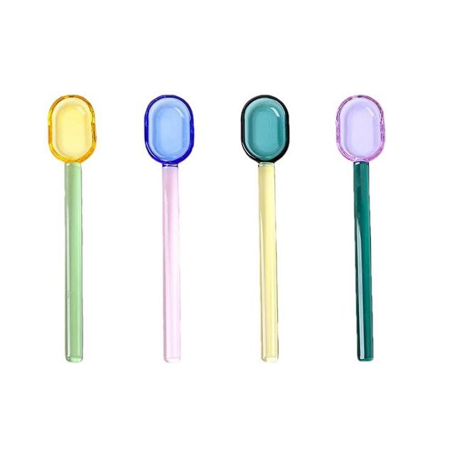 4pcs Colorful Glass Spoons Set, 6.1Inch Straight Handle for Coffee, Tea, Dessert, Milk, Ice Cream - Heat-Resistant, Random Colors (random color)