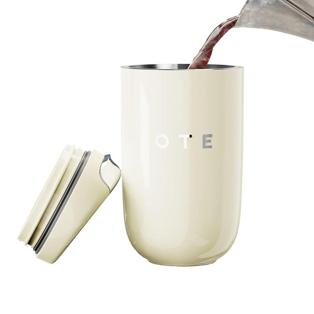 OTE Coffee Cup Travel Mug 12 OZ Leakproof, Keep Ice & Hot Personal Coffee Cup, 350 ML Vacuum Insulated Tumbler, BPA-Free 316 Stainless Steel, Beige