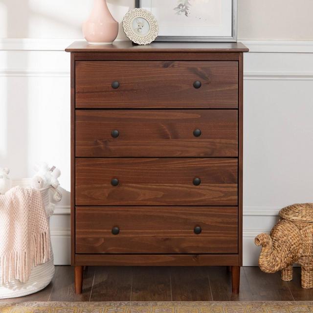Stiva Classic Mid-Century Modern Vertical 4 Drawer Dresser Walnut - Saracina Home