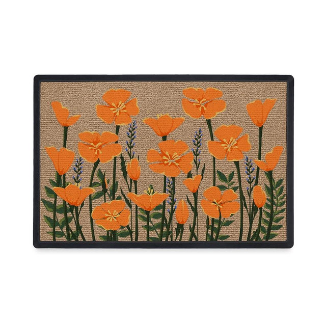 RUGGABLE Welcome Washable Doormat - Perfect Indoor Outdoor Machine Washable Door Mat for Front Door Porch or Entryway to Greet Guests - Durable Home Decor - Poppy Fields