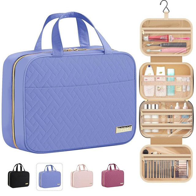 HOTOR Travel Toiletry Bag - Toiletry Bag w/Hanging Hook - Spacious Toiletry Bag for Women & Men, Makeup Bag/Big Comparment, Waterproof for Travel Accessories, Travel Essentials, Large, Aegean-Blue