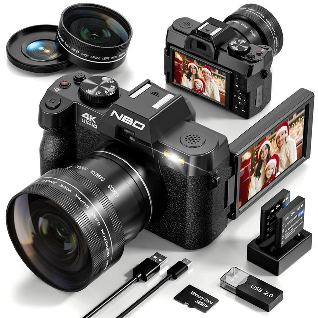 NBD 4K Ultra HD 48MP Digital Camera with Wide Angle & Macro Lens, 16X Zoom, 3" Screen, All-in-One Vlogging Camera