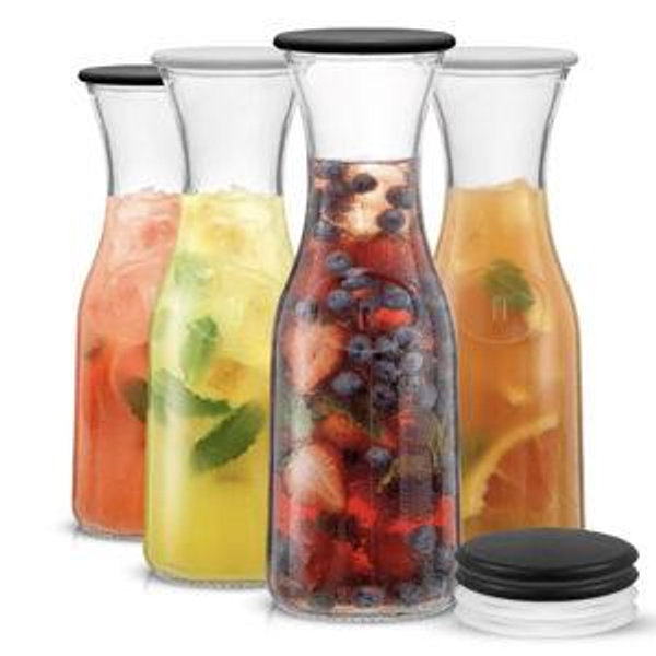 JoyJolt Hali Glass Carafe Bottle Water or Juice Pitcher - Set of 4