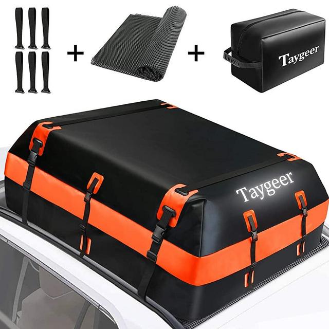 Taygeer Rooftop Cargo Carrier, 21 Cubic Feet Soft-Shell Waterproof Roof Top Luggage Carrier Roofbag for All Cars (Side Rails/Cross Bars/No Rack) with Storage Bag and Protective Mat
