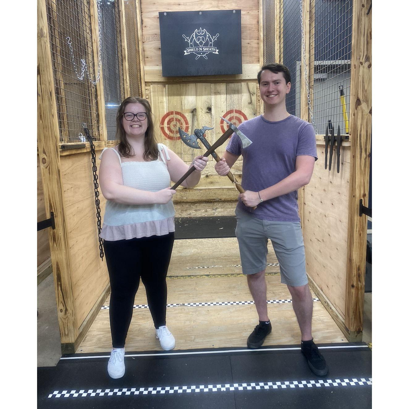 Our one year anniversary date axe throwing!