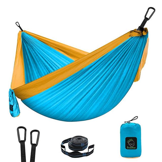 Camping Hammock Double & Single Portable Hammock with Tree Straps, Lightweight Nylon Parachute Hammocks Camping Accessories Gear for Indoor Outdoor Backpacking, Travel, Hiking, Beach