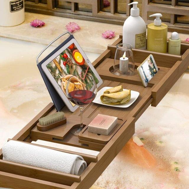 Iesha Freestanding Bamboo Bath Caddy - Walnut