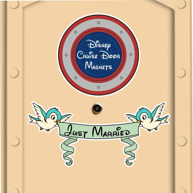Disney Cruise Door Magnets Just Married Banner with Birds from Snow White Real magnets, will stick right to door