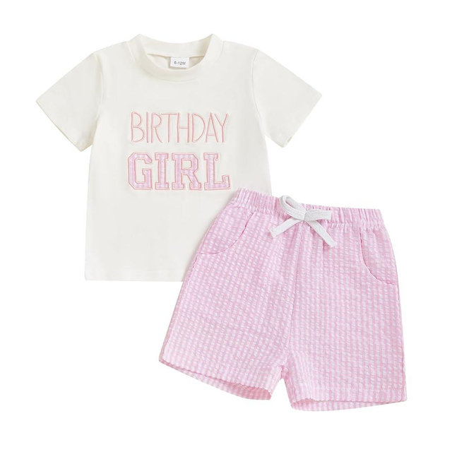 Frietlebird Toddler Baby Boy Girl First Birthday Outfit Short Sleeve Shirt Plaid Shorts Sets Summer Birthday Clothes 2Pcs