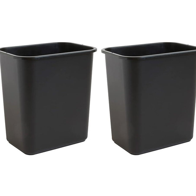United Solutions 7 Gallon / 28 Quart Space Saving Trash Wastebasket, Fits Under Desk and Small, Narrow Spaces in Commercial, Kitchen, Home Office, and Dorm, Easy to Clean, Black, (WB0338) (Pack of 2)