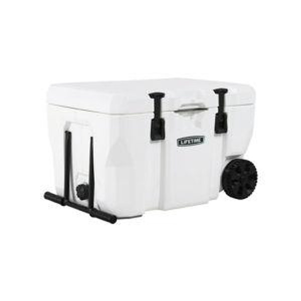 Lifetime 55 qt Bear-Resistant Camping Cooler Wheeled, Premium High Performance, Ice Retention, Hard Cooler, 60 Can Capacity, White (91072)