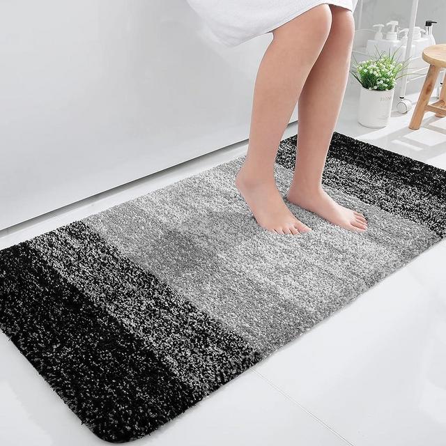 OLANLY Luxury Bathroom Rug Mat, Extra Soft and Absorbent Microfiber Bath Rugs, Non-Slip Plush Shaggy Bath Carpet Runner, Machine Wash Dry, Bath Mats for Bathroom Floor, Tub and Shower, 47x24, Black