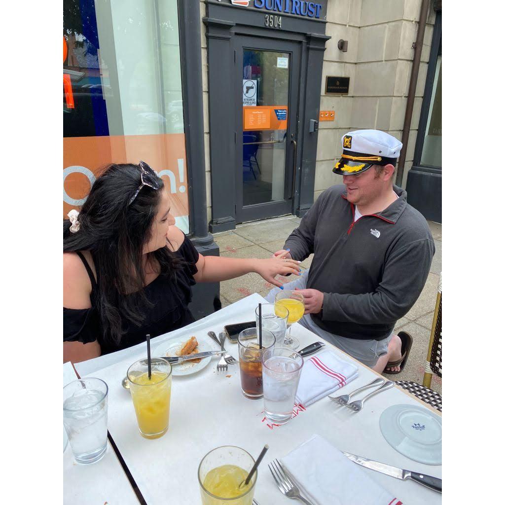 Since he proposed originally on zoom, he never misses an opportunity for a redo! (This was on our 1-year engagementaversary which is also his birthday)