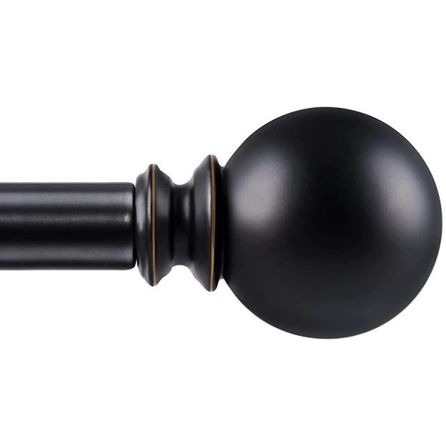 KAMANINA 1 Inch Curtain Rod Telescoping Single Drapery Rod 36 to 72 Inches (3-6 Feet), Round Finials, Black