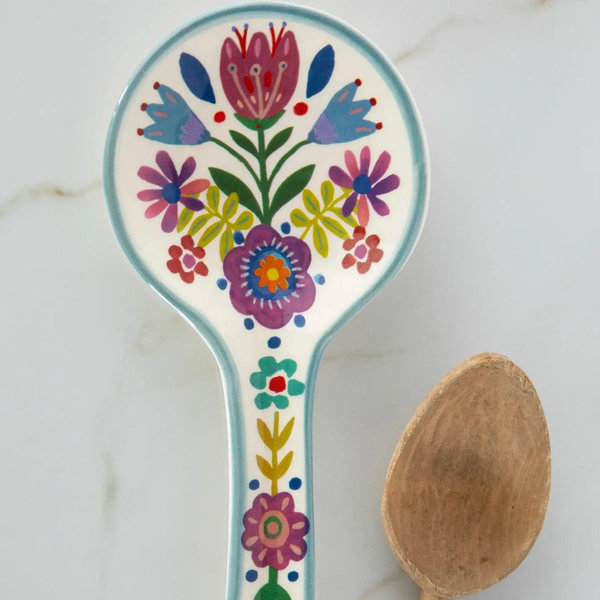 Ceramic Spoon Rest - Folk Flower