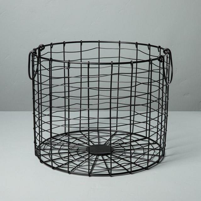 Round Wire Storage Basket with Handles Black