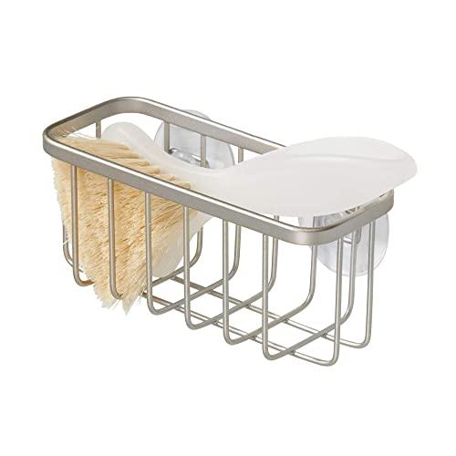iDesign Austin Kitchen Sink Suction Holder for Sponges, Scrubbers, Soap, Scouring Pads, Bathroom Shower Organizer, Set of 1, Satin