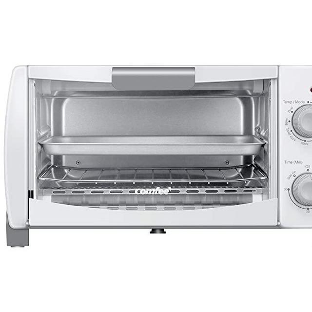 Comfee' Toaster Oven Countertop, 4-Slice, Compact Size, Easy to Control with Timer-Bake-Broil-Toast Setting, 1000W, White (CFO-BB102)