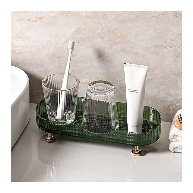 BESSKON Small Bathroom Trays for Counter, Countertop Makeup Organizer Tray for Vanity, Make up Organizer Perfume Trays for Dresser, Clear Vanity Tray for Perfume, Lotions, Skincare and Cosmetics