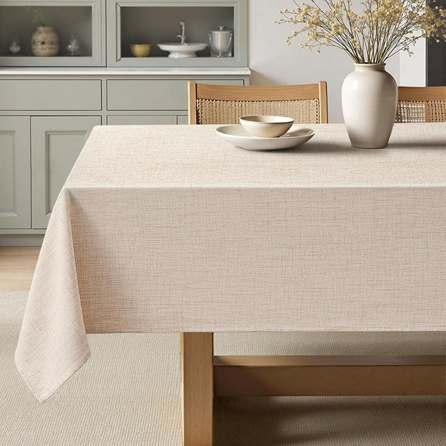 MIULEE Ivory Linen Tablecloth 60x84 Inch Rectangle Table Cloth Waterproof,Stain Resistant & Wrinkle Resistant for Dining Party Wedding