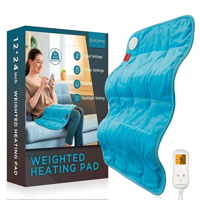 Weighted Heating Pad, Comfytemp 12x 24" Electric Heating Pad for Back Pain Relief with 9 Heat Settings | 5 Auto-Off | Stay on | Backlight, 2.2lb XL Heat Pad for Shoulders and Cramps Relief, Washable