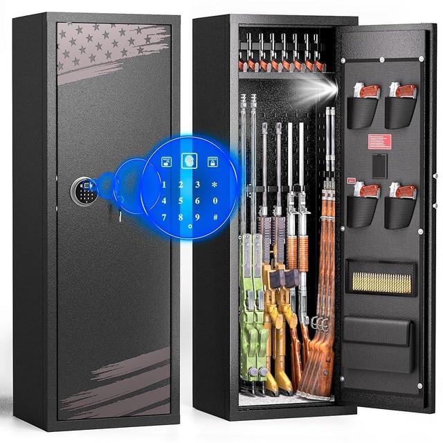 INTERGREAT [2024 NEW] 10-12 Rifle Gun Safe, Gun Safes for Home Rifle and Pistols, Gun Cabinet for Rifles and Shotguns with Gun Rack and Removable Shelf, Large Gun Safe, Flaged Design, Pocket
