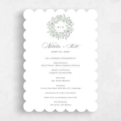 White Scalloped Wedding Program - Elaina