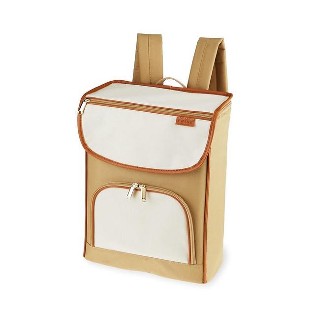 Twine Insulated Cooler Backpack, Wine Tote, Insulated Liner, Shoulder Straps, 2 Front Pockets, Includes Corkscrew, Beige, Set of 1