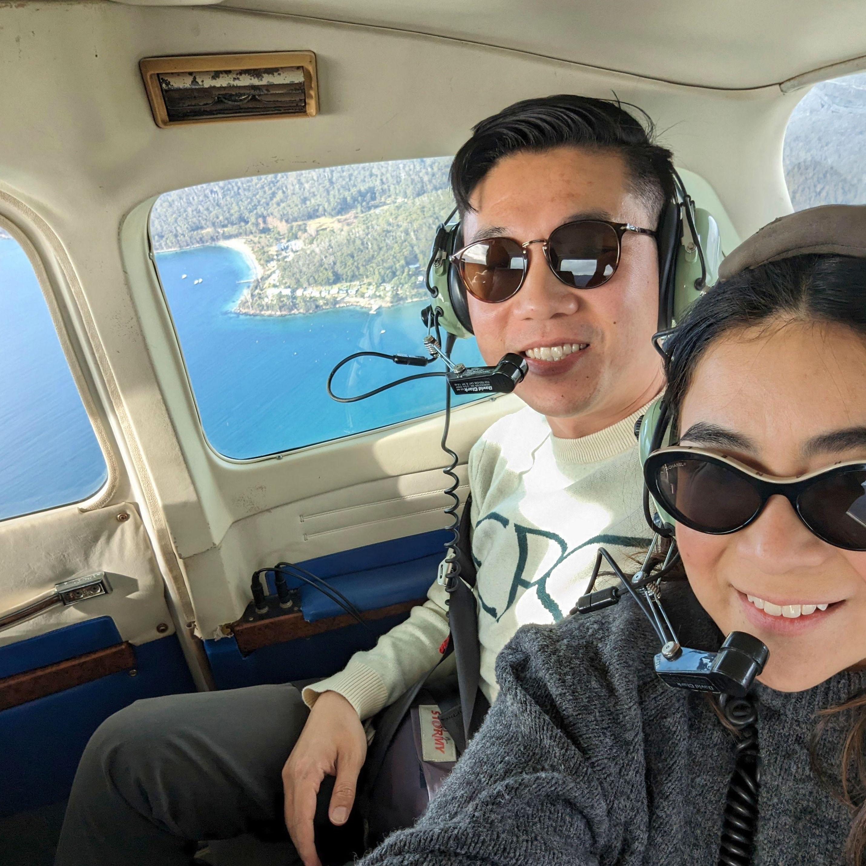 moments prior the proposal, flying Bruny Island, 2023