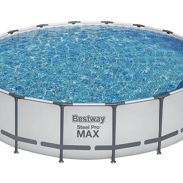 Bestway Steel Pro MAX 18 Foot x 48 Inch Round Metal Frame Above Ground Outdoor Swimming Pool Set with 1,000 Filter Pump, Ladder, and Cover
