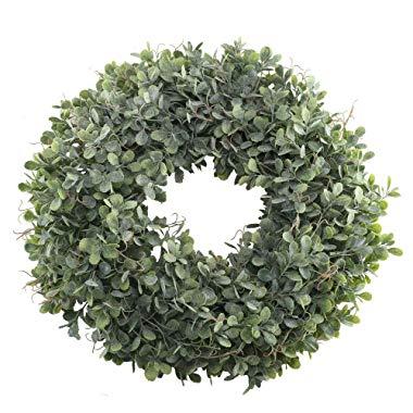 NAHUAA Boxwood Wreath for Front Door Decor, 17 inches Artificial Greenery Wreath Farmhouse Garland Home Office Housewarming Gift Greenery Decorations