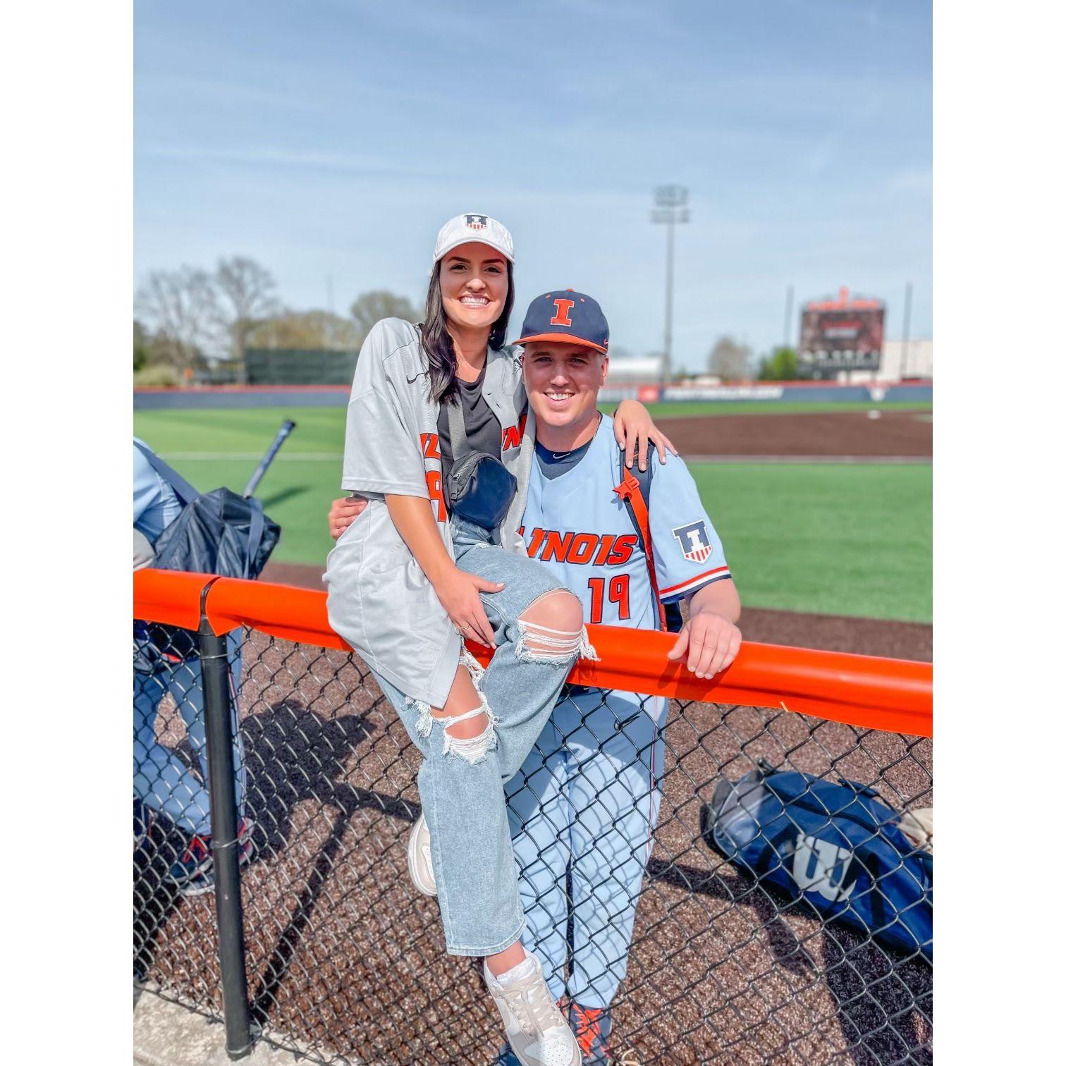 Emily visiting Ryan for his baseball games at the University of Illinois