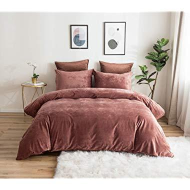 PHF Greek Velvet Duvet Cover Set King Size 3 Pieces Heavyweight Warm Luxury Fuzzy Bedding Set for Winter Heavyweight Burgundy