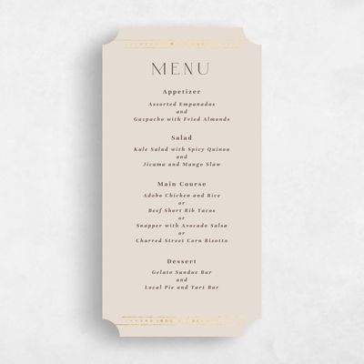 Beige Ticket Wedding Menu - Lance Foil