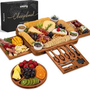 SMIRLY Charcuterie Boards Set - Large Bamboo Cheese Board set - House Warming Gifts New Home, Wedding Gift for Couple, Bridal Shower Gift, Birthday Gifts for Women