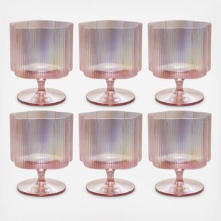 Iridescent Pleated Flower Wine Glass, Set of 6