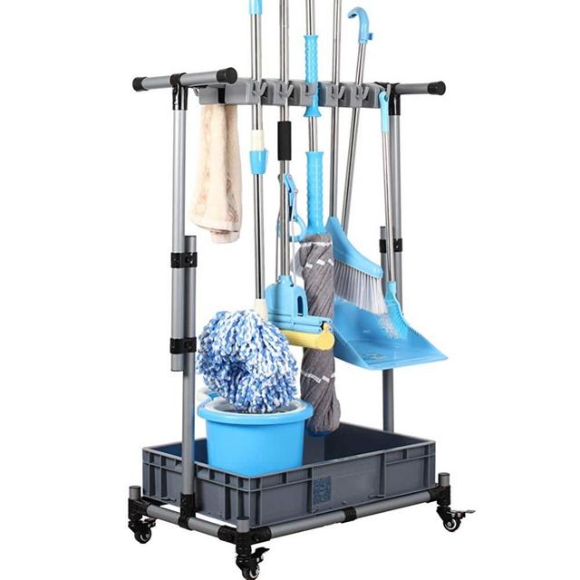 QTJH Broom And Mop Holder Put Wet Mops Movable Floor-Mounted Mop Rack Floor Standing Cleaning Tool Cart Storage For Garden Garage Schools, Hospitals, Factories, Hotels,Property Companies