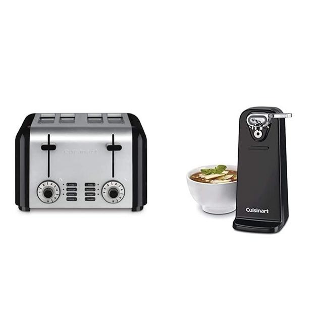 Cuisinart CPT-340 Compact Stainless 4-Slice Toaster, Brushed Stainless & CCO-50BKN Deluxe Electric Can Opener, Black