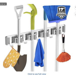 Adjustable Broom Holder Wall Mount, Mop Storage Tool Racks, Broom Hanger Tool Organizer for Garage, Kitchen, Garden, Laundry Room, 4 Racks 5 Hooks Silver