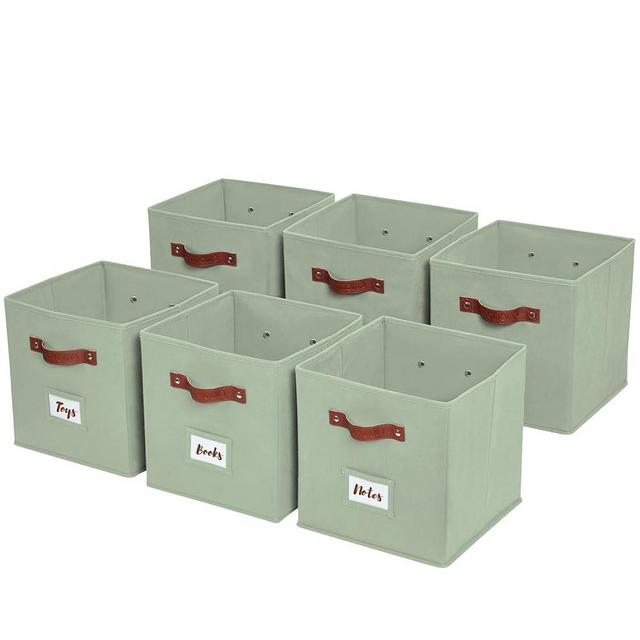 DECOMOMO Storage Bins | Cube Storage Bin with Label Holders, Fabric Storage Cubes for Organizing Shelves Closet Toy Clothes (10.5" x 11" / 6pcs, Green)