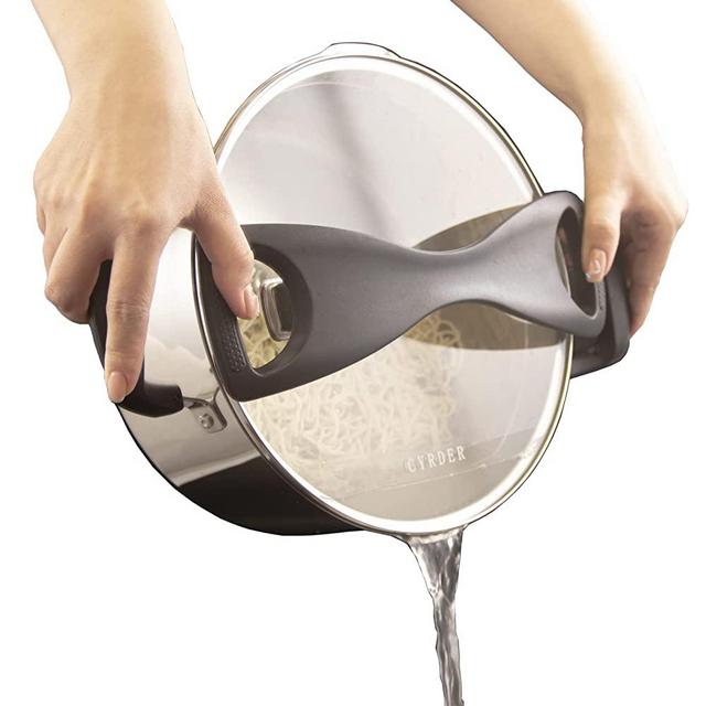 Cyrder Stainless Steel Pasta Pot, Hold Handle and Lid Locking, Pot with Strainer Lid, Stock Pot/Soup Pot, Durable and Non-Scratch, Easy Stain &Cleanup Stylish Cookware, Dishwasher Safe, Silver 5 Quart