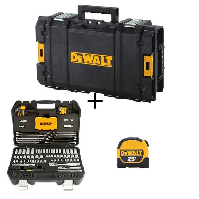 Mechanics Tool Kit Set (142-Piece) with Case & Bonus TOUGHSYSTEM 22 in. Small Tool Box & 25 ft. x 1-1/8 in. Tape Measure