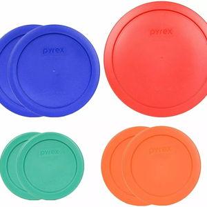 Pyrex (2) Green, (2) Orange, (2) Blue, (1) Red Food Storage Lids