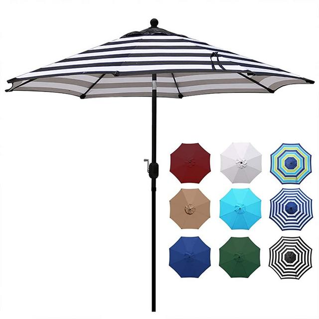 Blissun 9' Outdoor Aluminum Patio Umbrella, Striped Patio Umbrella, Market Striped Umbrella with Push Button Tilt and Crank (Black & White Stripe)