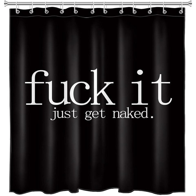 LB Fuck It Get Naked Shower Curtain Funny Quotes Black and White Shower Curtains for Adults Men Women Bathroom Decor with 12 Hooks 72x72 inch Waterproof Polyester Fabric